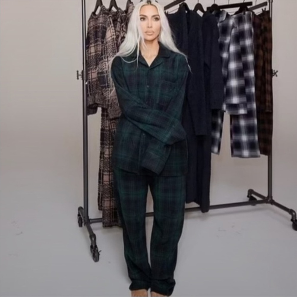 SKIMS Dark Green Plaid Pajama Set